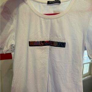 Balmain White Tee with Multicolor Logo